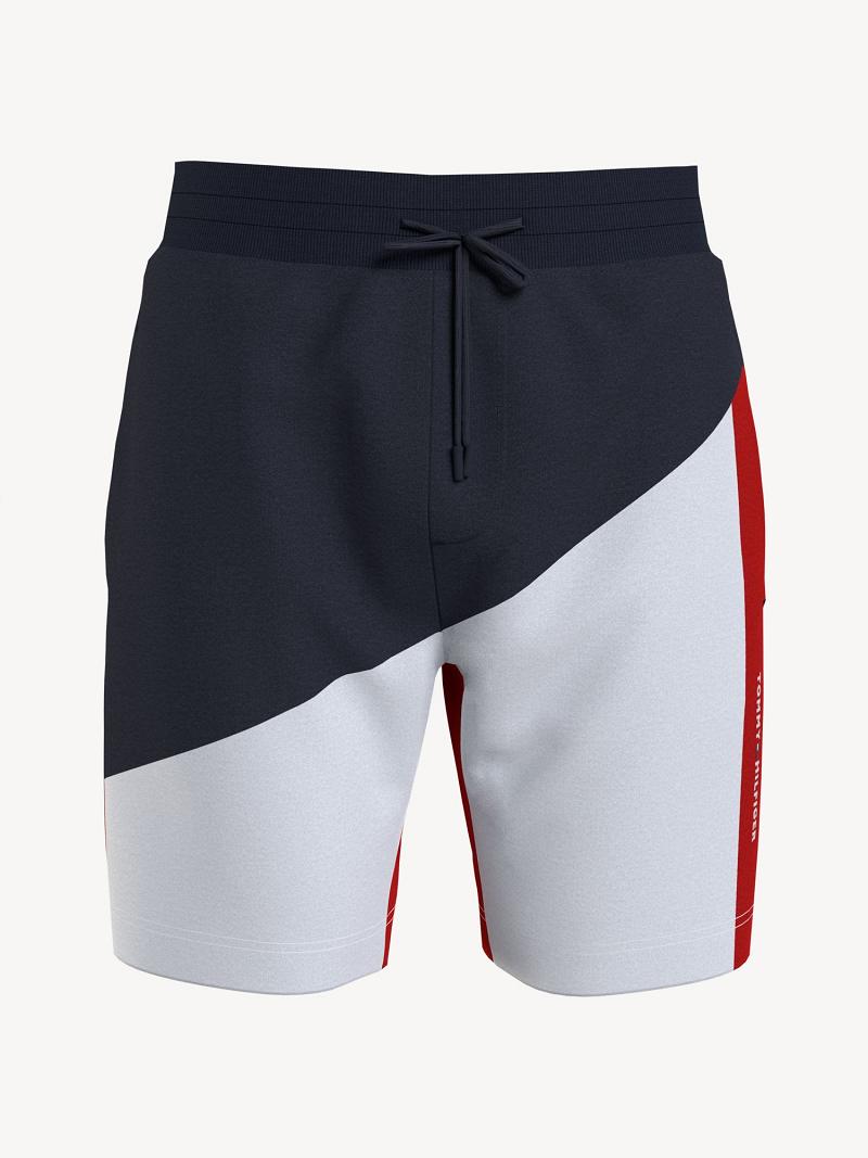 Férfi Tommy Hilfiger Colorblock sweatshort Rövidnadrág Sötétkék Piros Fehér | HU 979CTV